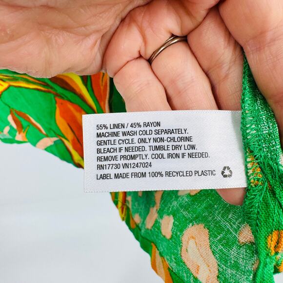Tabitha Brown x Target Green Orange Linen Blend Button Shirt Blouse Size L - Picture 4 of 5